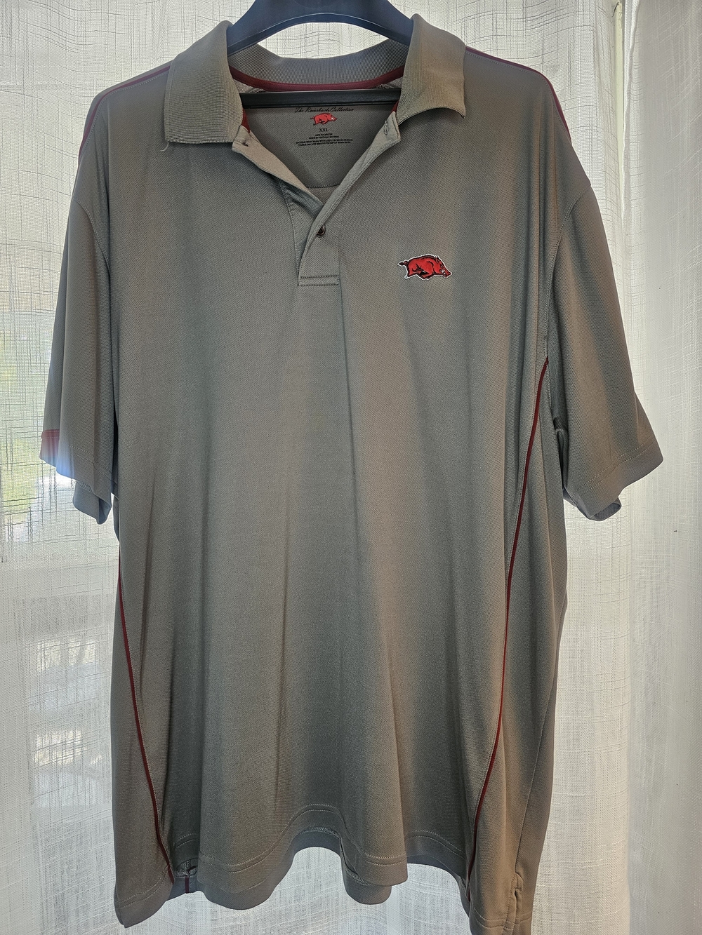 Gray Polo Shirt with Red Trim